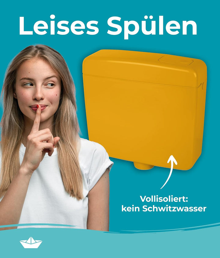 Calmwaters® Spülkasten Curry mit Spül-Stopp-Funktion, 6-9 Liter Spülmenge, Aufputzspülkasten WC schm