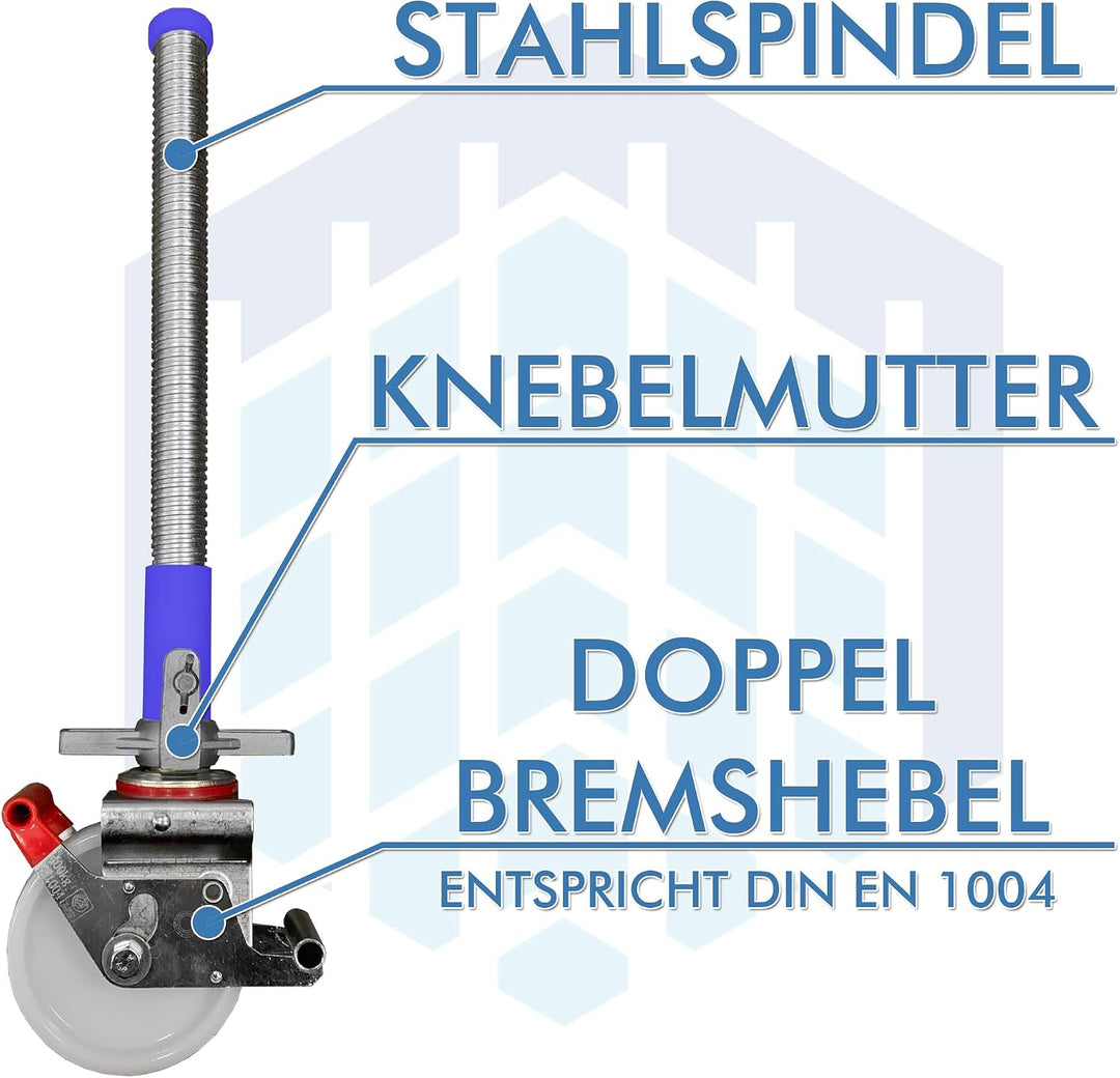 Gerüstrollen 150 mm mit Stahlspindel, passend zu KRAUSE*, doppelt gebremst, lotrecht stehend, Set mi