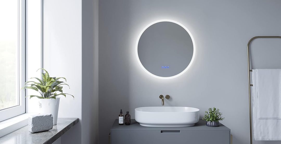 AQUABATOS® LED Badspiegel mit Beleuchtung Rund 60 cm Wandspiegel Badezimmerspiegel Beheizt lichtspie