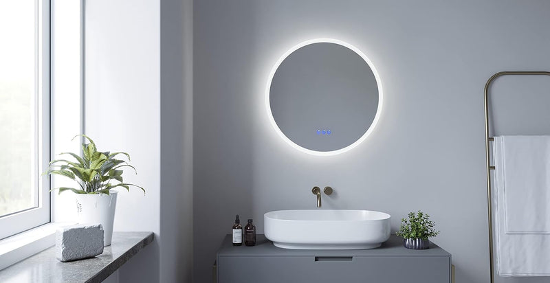 AQUABATOS® LED Badspiegel mit Beleuchtung Rund 60 cm Wandspiegel Badezimmerspiegel Beheizt lichtspie