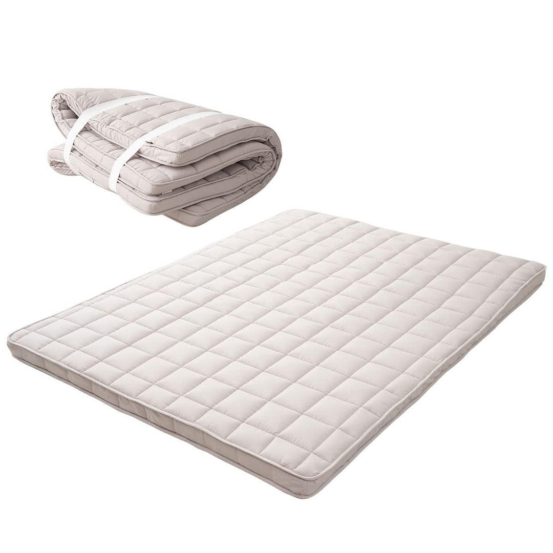 EMOOR Japanische Gepolsterte Futon-Matratze Machi 160 x 202 cm Grau, Zwickel Faltbar Verstaubar Elas