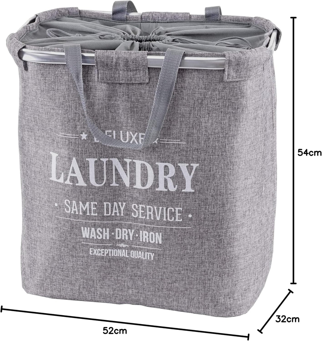Wäschesammler HWC-C34, Laundry Wäschekorb Wäschebehälter mit Kordelzug, 2 Fächer Henkel 54x52x32cm 8