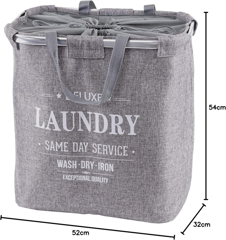 Wäschesammler HWC-C34, Laundry Wäschekorb Wäschebehälter mit Kordelzug, 2 Fächer Henkel 54x52x32cm 8