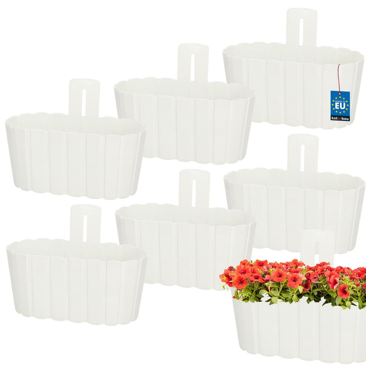 KOTARBAU® 6er Set Blumenkasten Balkon - Wandampel - Blumentopf - 28x14cm H: 13cm Weiss - Wandampel f