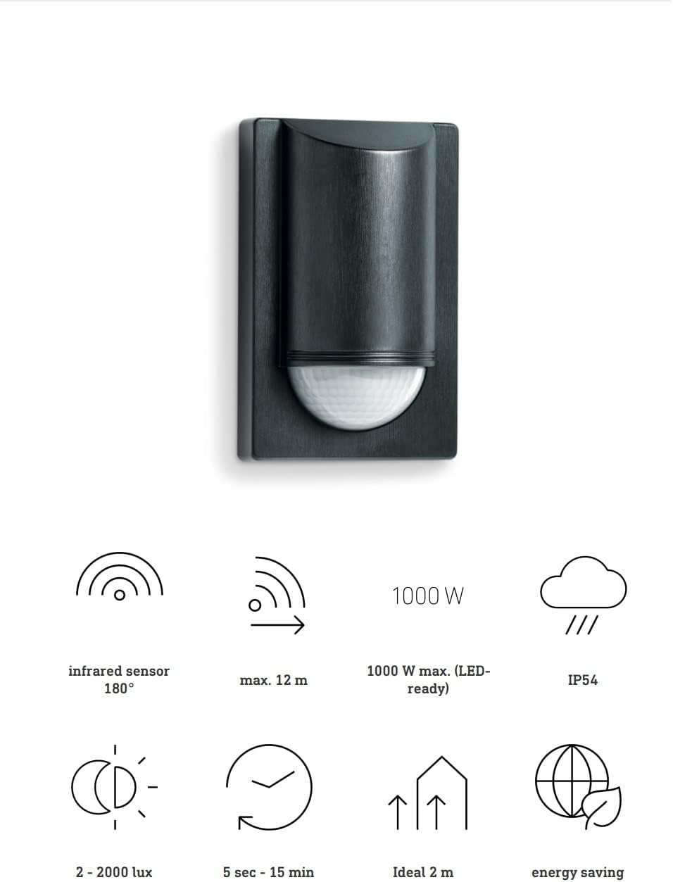 Steinel Infrarot-Bewegungsmelder IS 2180-2 180° Schwarz, 12 m Aufputz-Sensor, 1000 W, Unterkriechsch