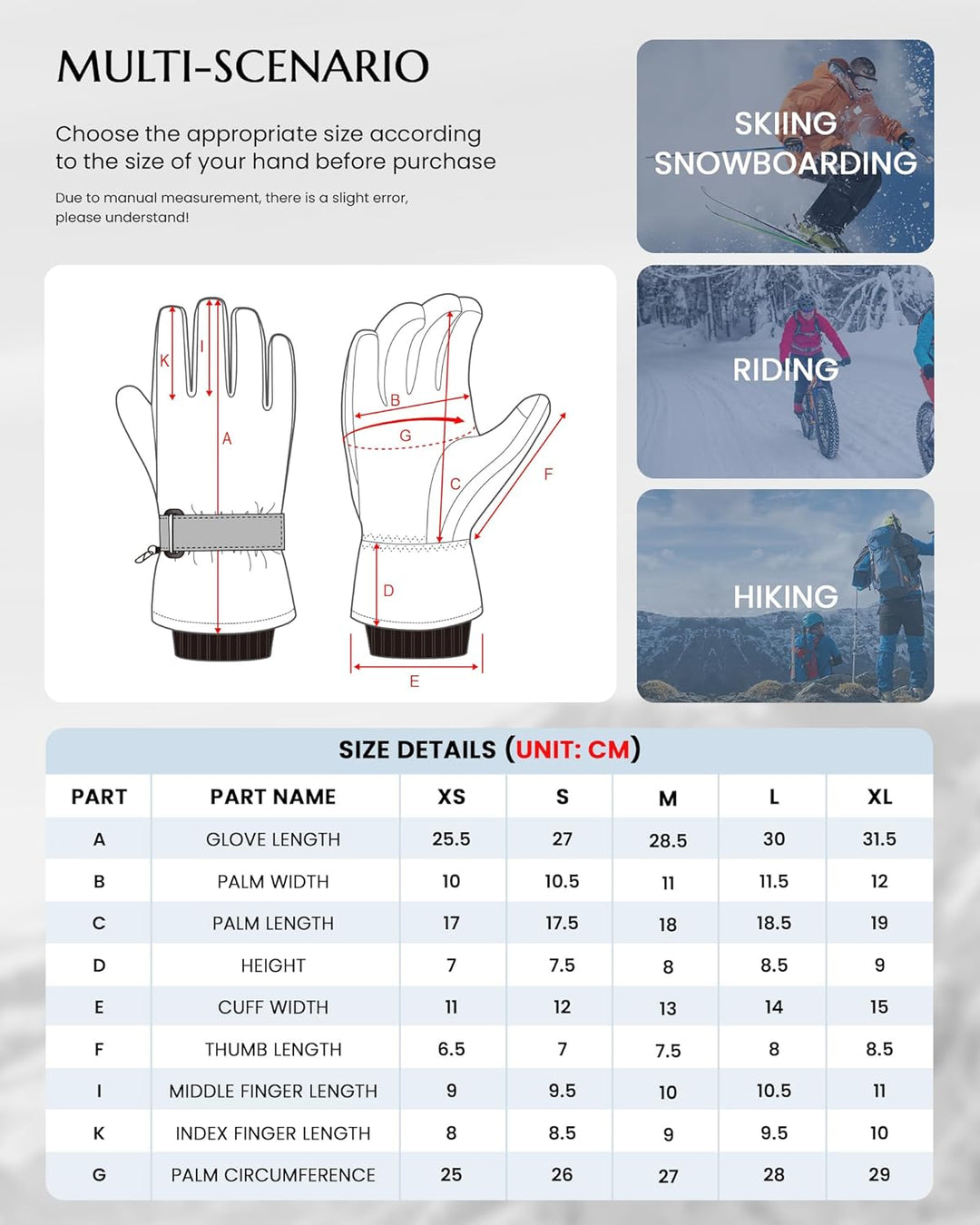 Skihandschuhe Männer Frauen Schnee Handschuhe Winddicht Winter Wasserdicht L Schwarz, L Schwarz