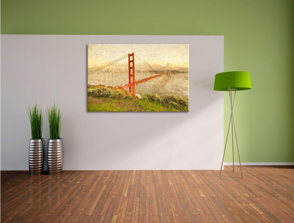 Pixxprint Golden Gate Bridge in San Francisco Pinsel Effekt, Format: 100x70 auf Leinwand, XXL riesig