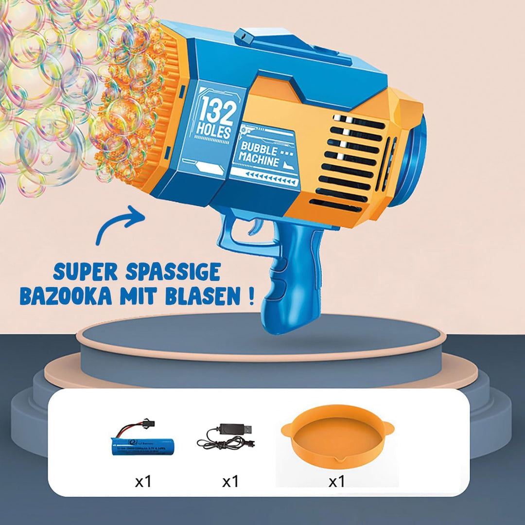 Bazooka Bubble® Blau | Seifenblasenmaschine | Automatisches Rocket-Spielzeug mit 69 Löchern | Outdoo