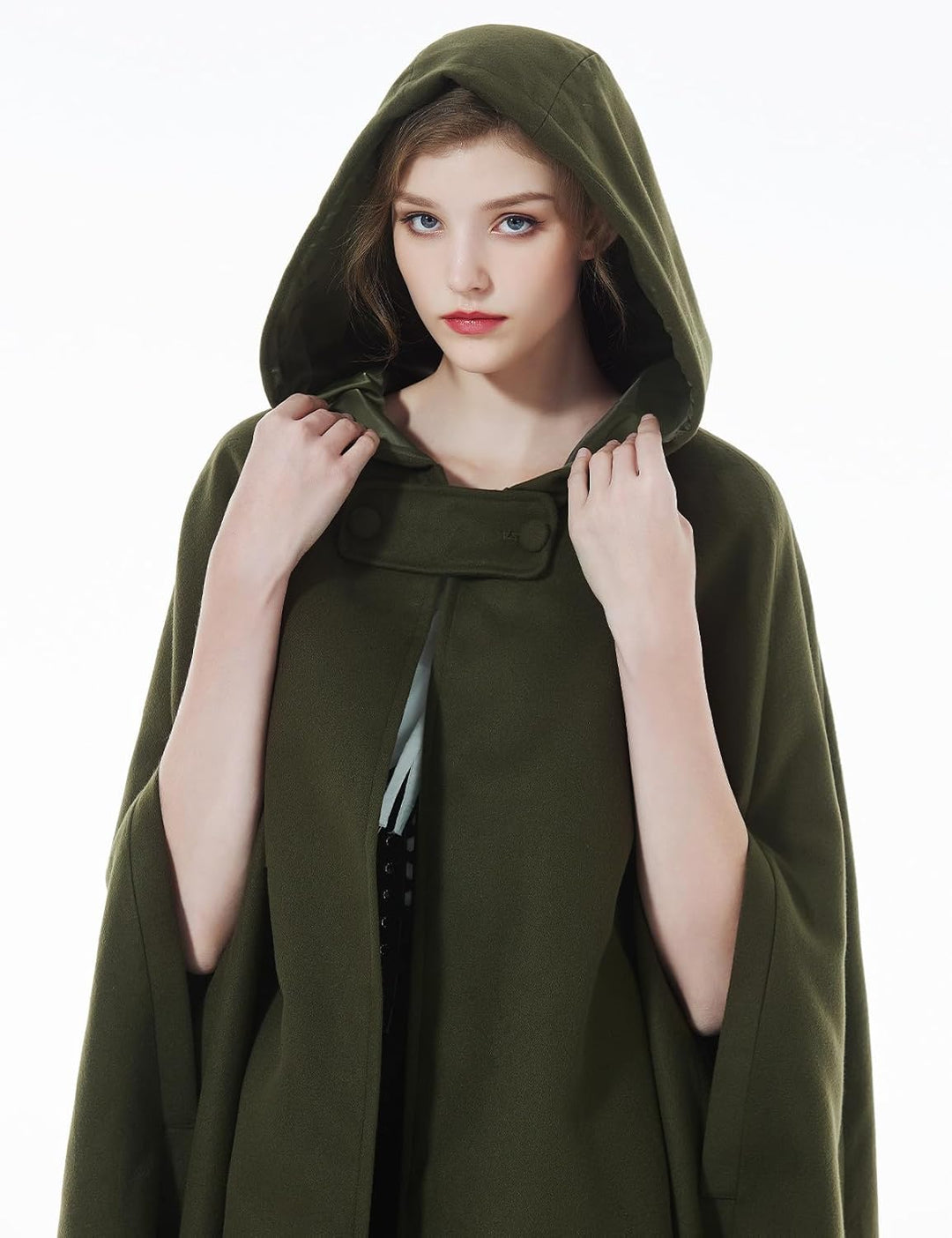 BEAUTELICATE Umhang mit Kapuze Mantel Wollmischung Damen Poncho Cape Lose Trenchcoat Outwear Hochzei