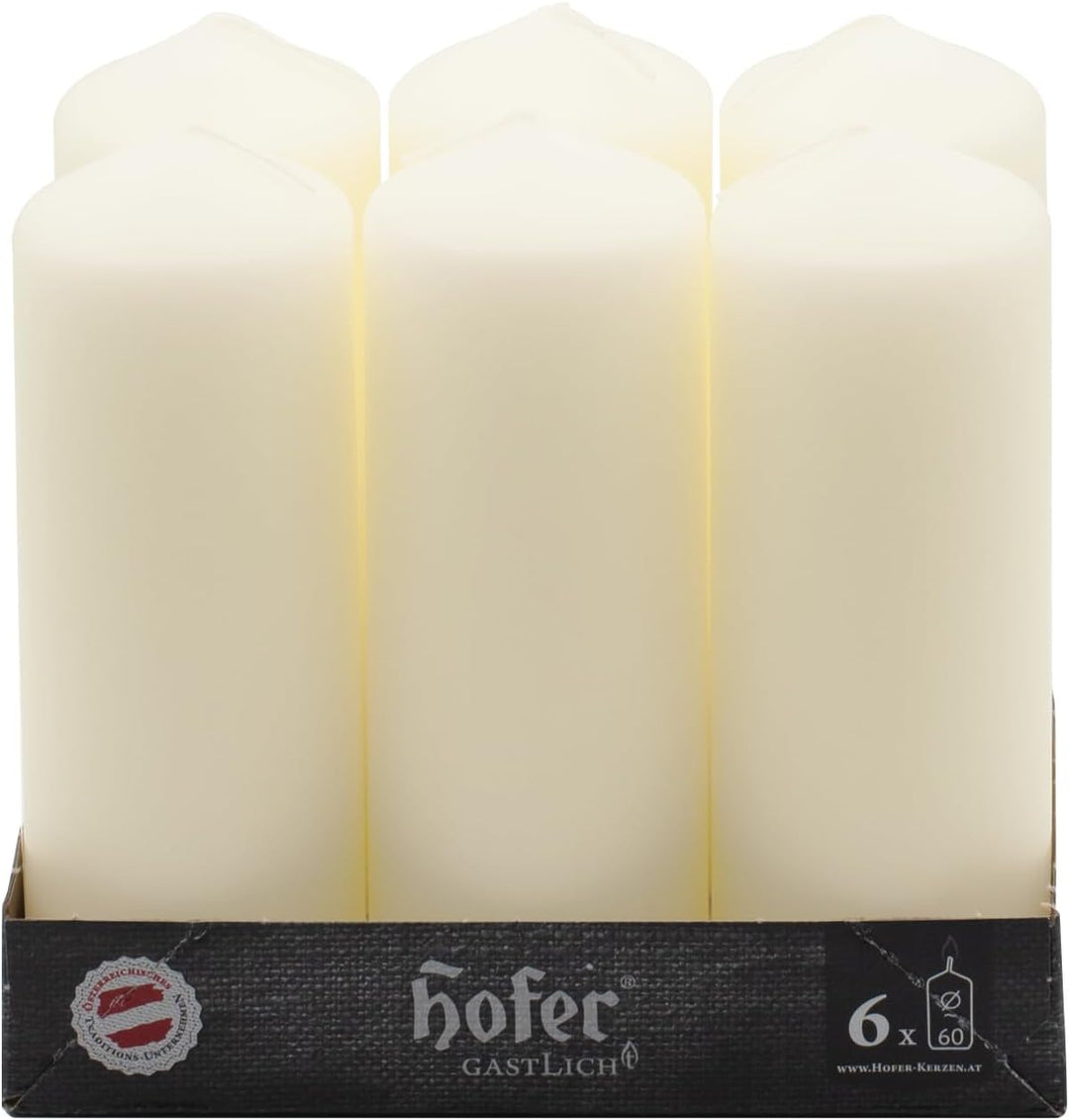 Hofer Stumpenkerzen Säulenkerzen, 6 Stück Set, Lange Brenndauer ca. 54 Stunden, Durchmesser 6 cm, Hö