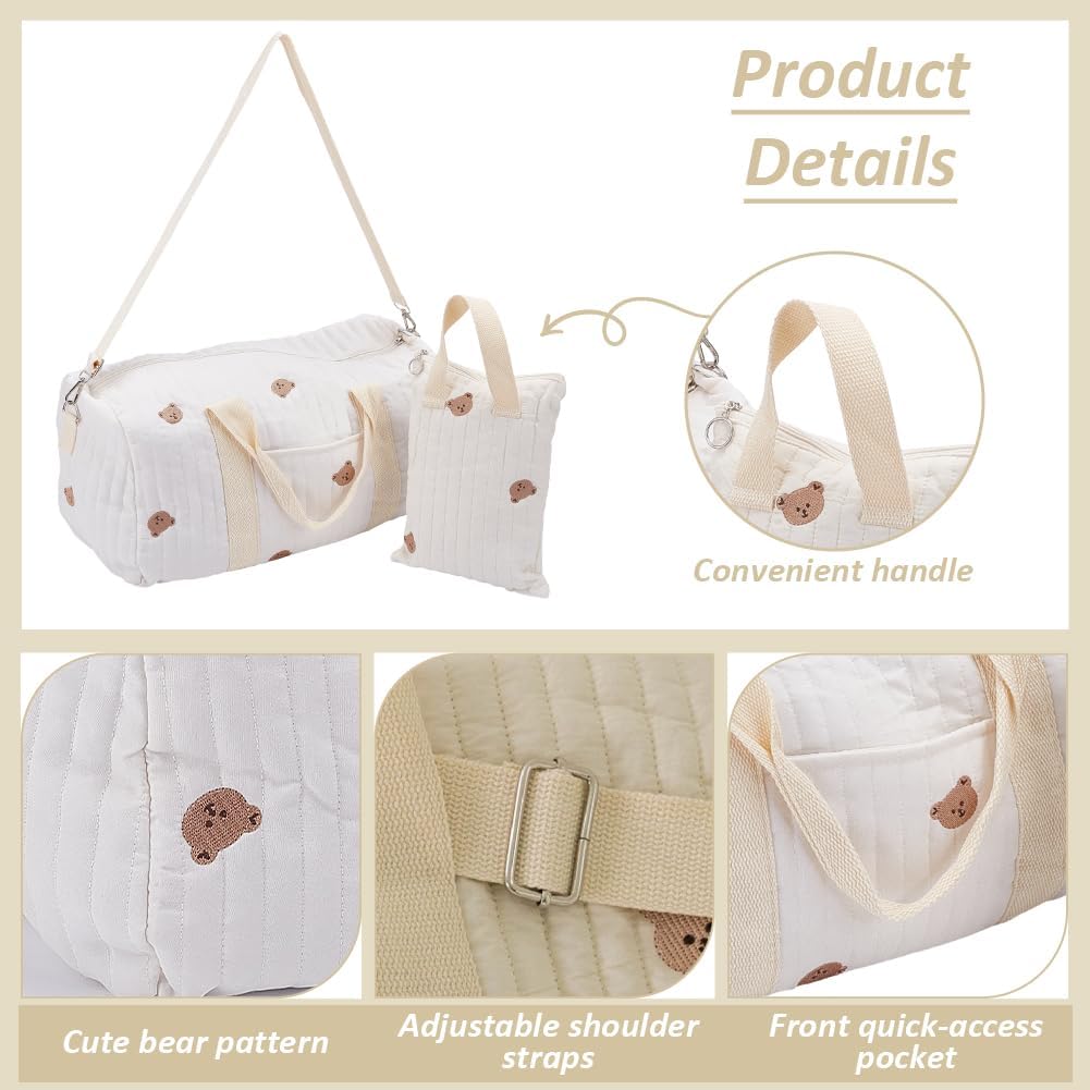 WEBEEDY 2 Styles Windeltasche Tote mit Bärenmuster Grosse Reisewickeltasche mit Reissverschluss Hand