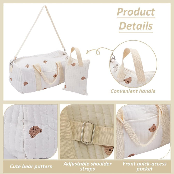 WEBEEDY 2 Styles Windeltasche Tote mit Bärenmuster Grosse Reisewickeltasche mit Reissverschluss Hand