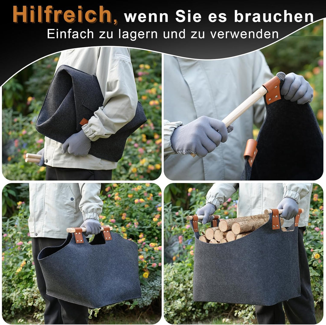 Holzkorb für Kaminholz Gross XXL, Kaminholzkorb mit Doppelt Verstärkten Leder, 100L Brennholzkorb au