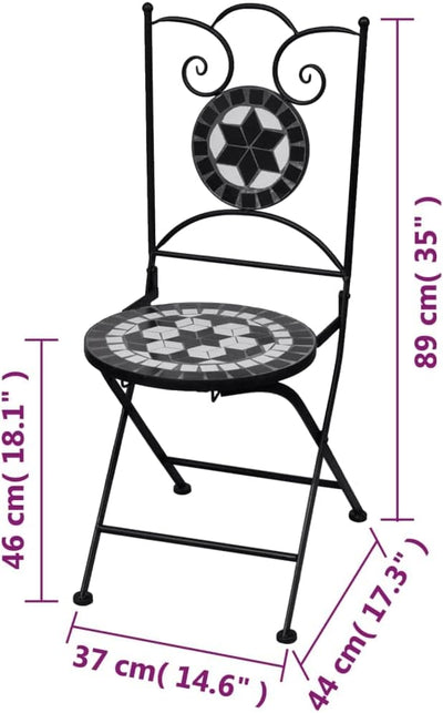 homiuse 37x44x89 cm Bistrostühle Klappbar 2 STK. Keramik Schwarz und Weiss Esszimmerstuhl Klappstuhl