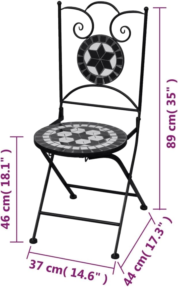 homiuse 37x44x89 cm Bistrostühle Klappbar 2 STK. Keramik Schwarz und Weiss Esszimmerstuhl Klappstuhl