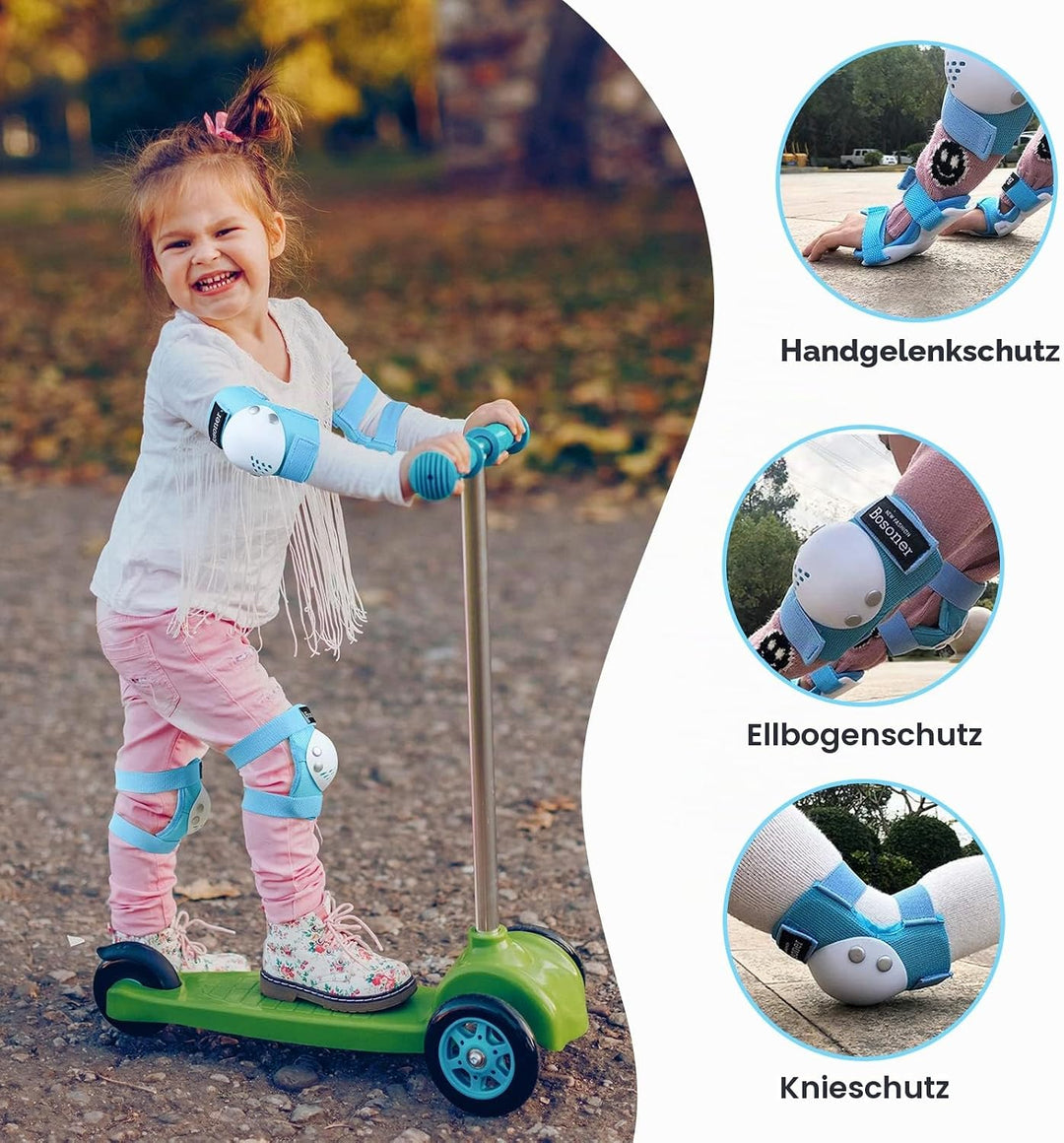 BOSONER Knieschoner Kinder Schoner Inliner Protektoren 6er Set Schützer Inliner Inline Skates Knie U
