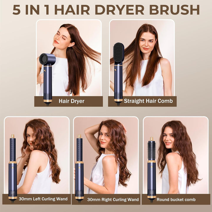 UKLISS 5 in 1 Hairstyler & & Föhn Set mit Rundbürstenföhn, Warmluftbürste, Hair Dryer, Lockenföhn, S