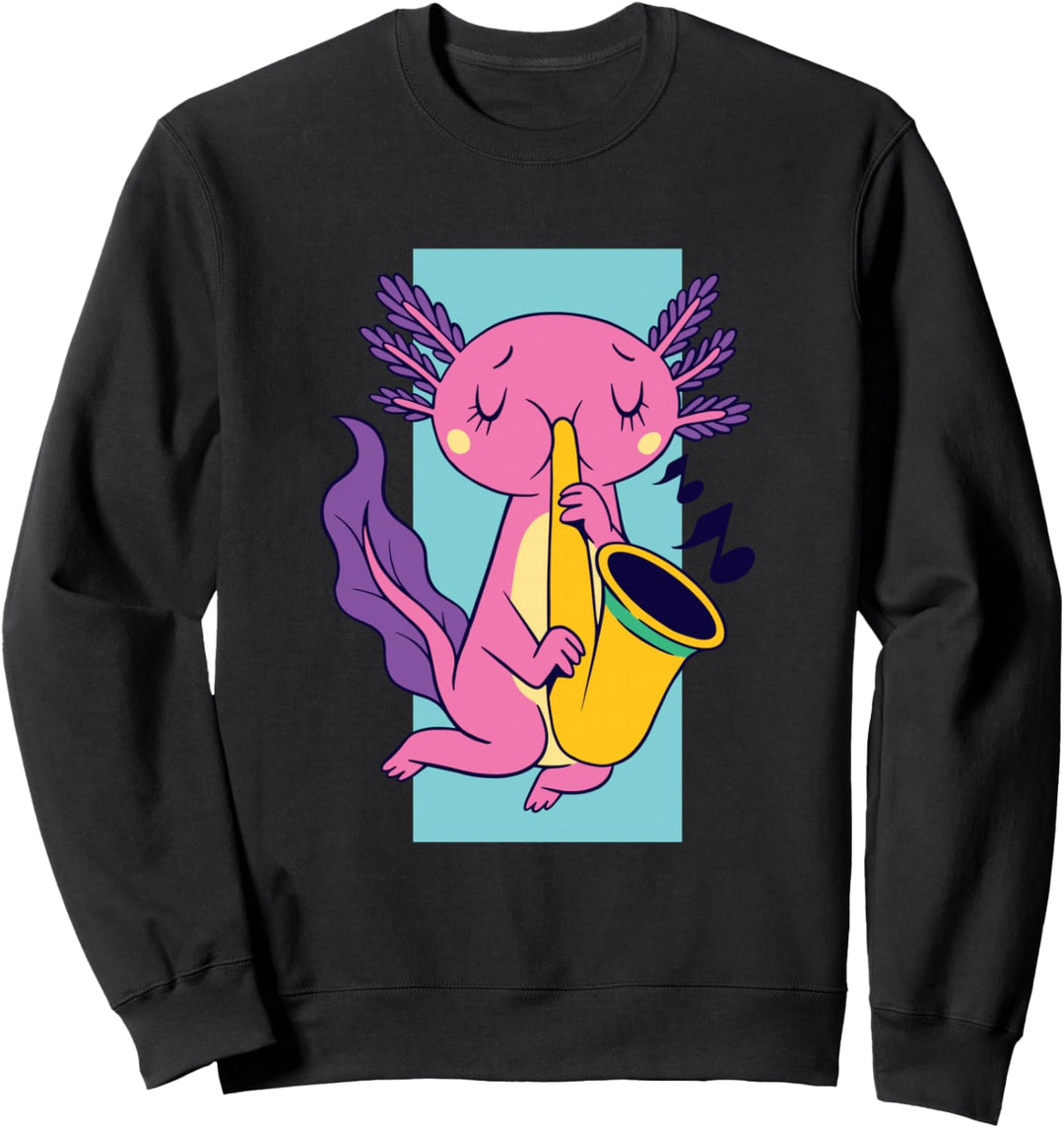 Niedlicher Kawaii Saxolotl Axolotl, der Saxophonmusik Sweatshirt