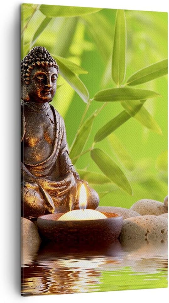 Bilder auf Leinwand Buddhismus Feng Shui Spa Bambus Leinwandbild mit Rahmen 45x80cm Wandbilder Dekor