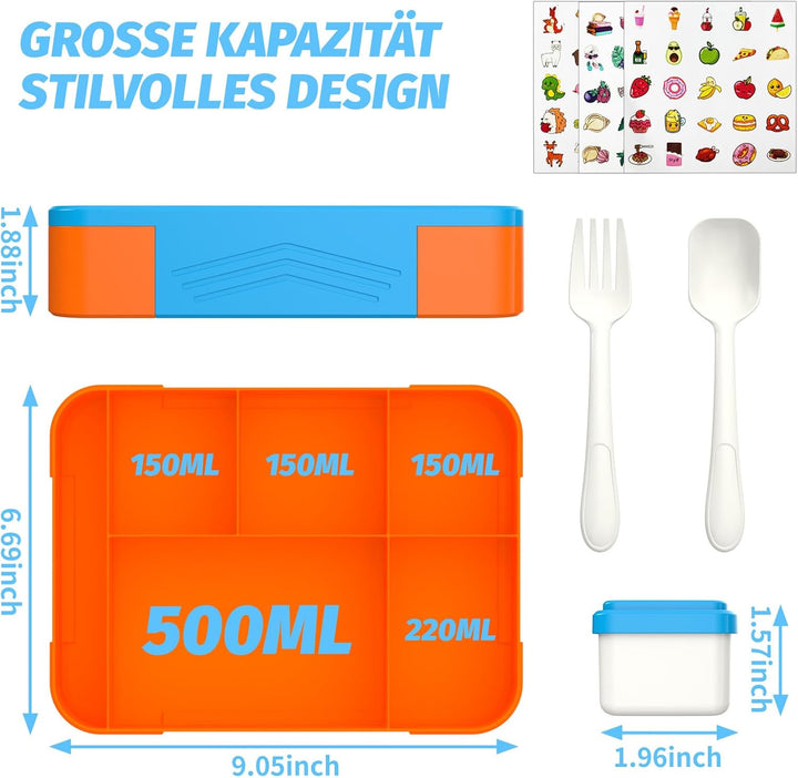 Brotdose Kinder mit Fächern 1330 ml Bento Box mit 6 Fächern Besteckset - Auslaufsichere Lunchbox für