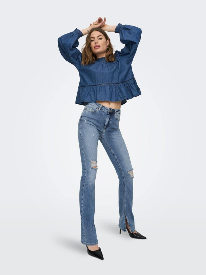ONLY Female Flared fit Jeans ONLBLUSH Hohe Taille Ausgestellt Jeans S / 30L Light Medium Blue Denim,