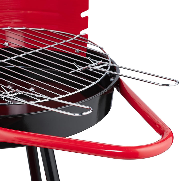 Relaxdays Holzkohlegrill mit Rollen, Ø 42 cm, Picknickgrill Garten & Park, Griller, Windschutz, Rund