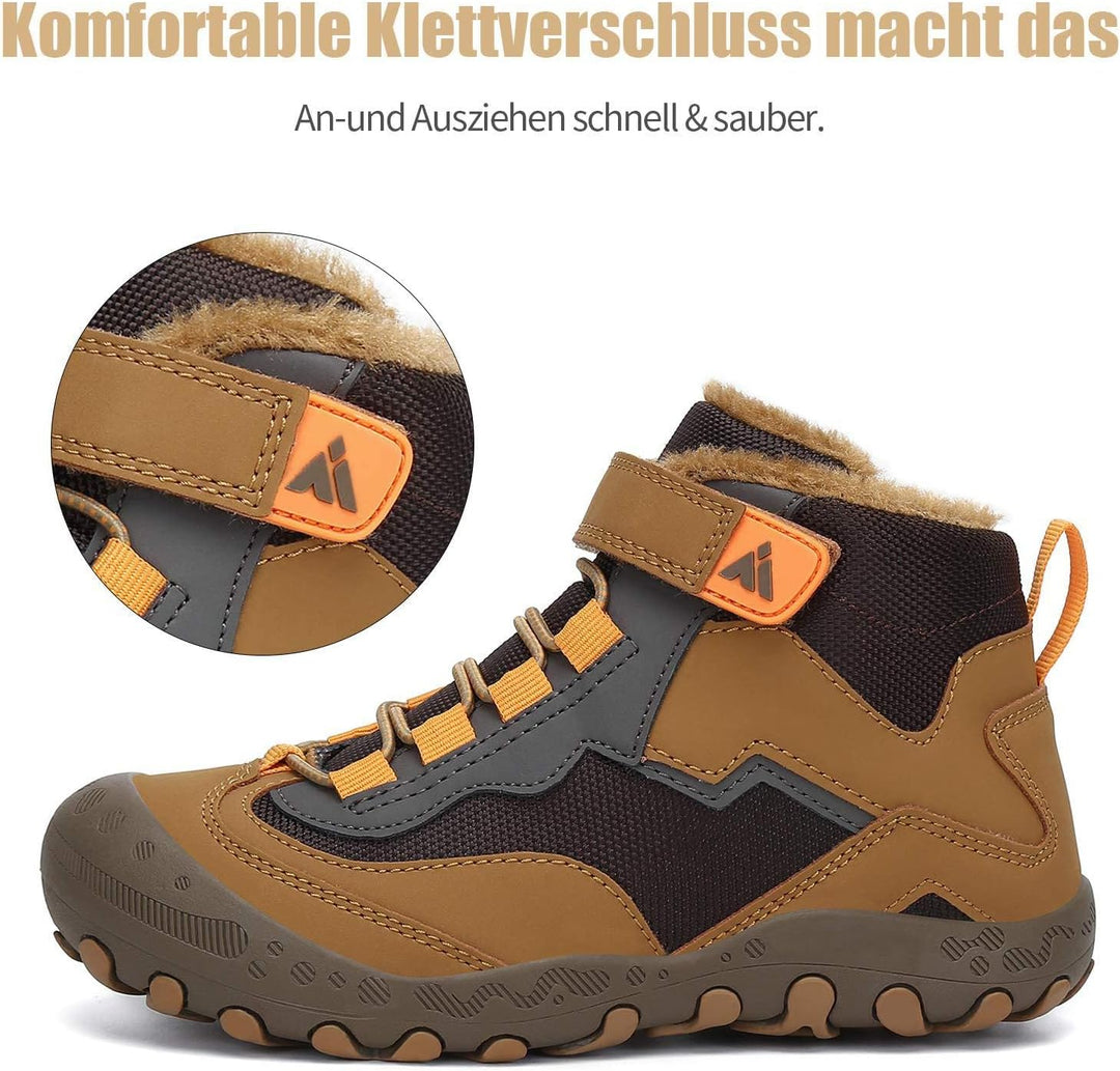 Mishansha Kinder Winterschuhe Gefüttert Winterstiefel für Jungen Mädchen Gr.24-38 27 EU Braun Schwar