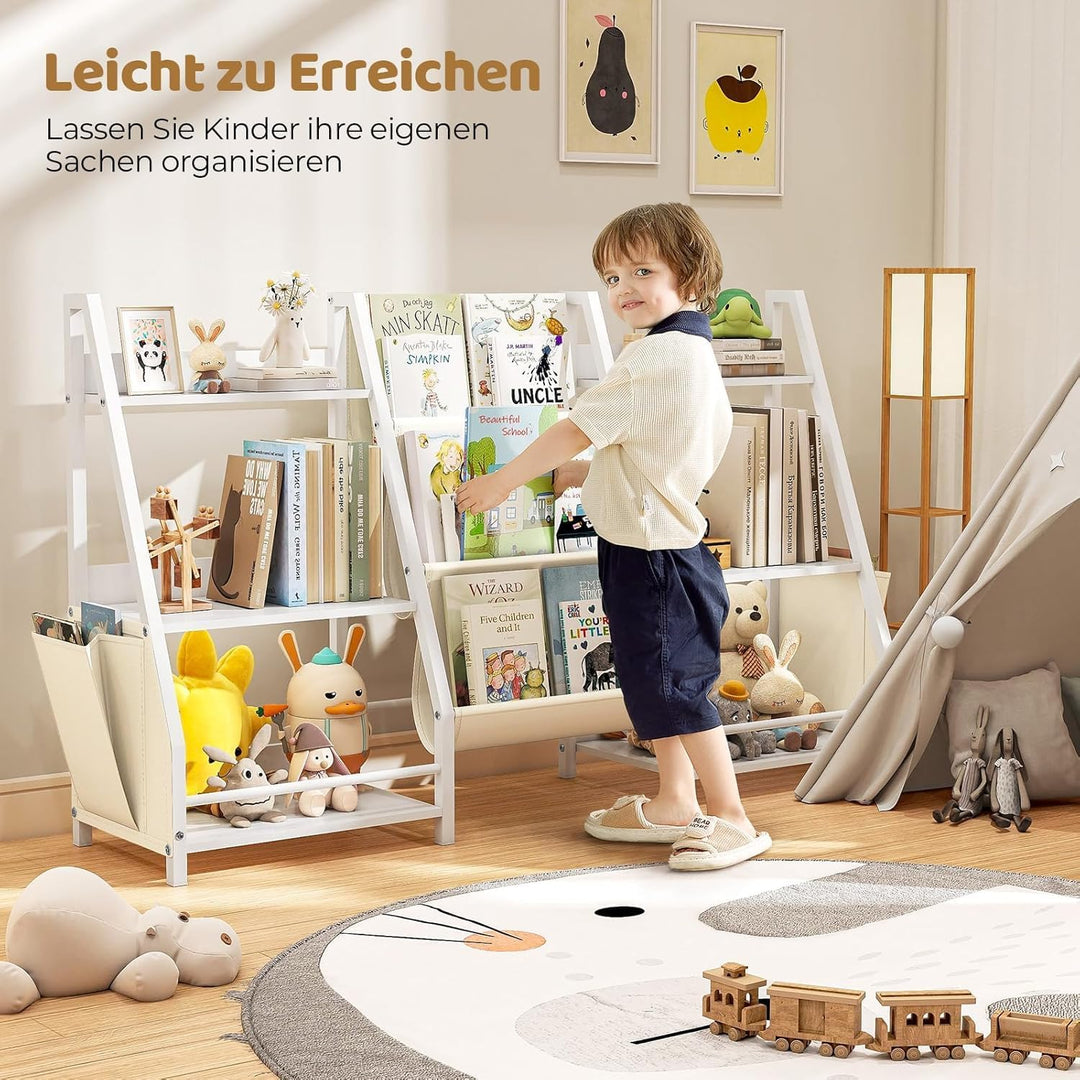 Kinder Bücherregal Mit 6 Fächern und 3 Ablagen | Spielzeugregal in Weiss | 127x72 cm Grosses Bücherr