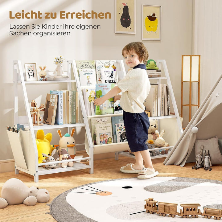 Kinder Bücherregal Mit 6 Fächern und 3 Ablagen | Spielzeugregal in Weiss | 127x72 cm Grosses Bücherr