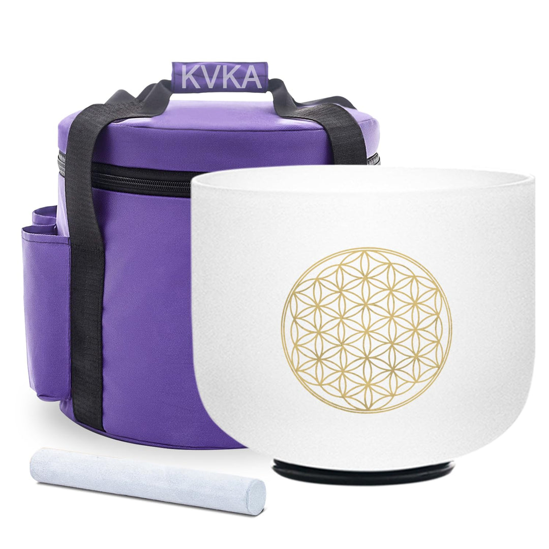 KVKA 20cm Klangschalen, 528Hz C note 8 inch Weiss Flower of Life Chakra Klangschale für Yoga Meditat