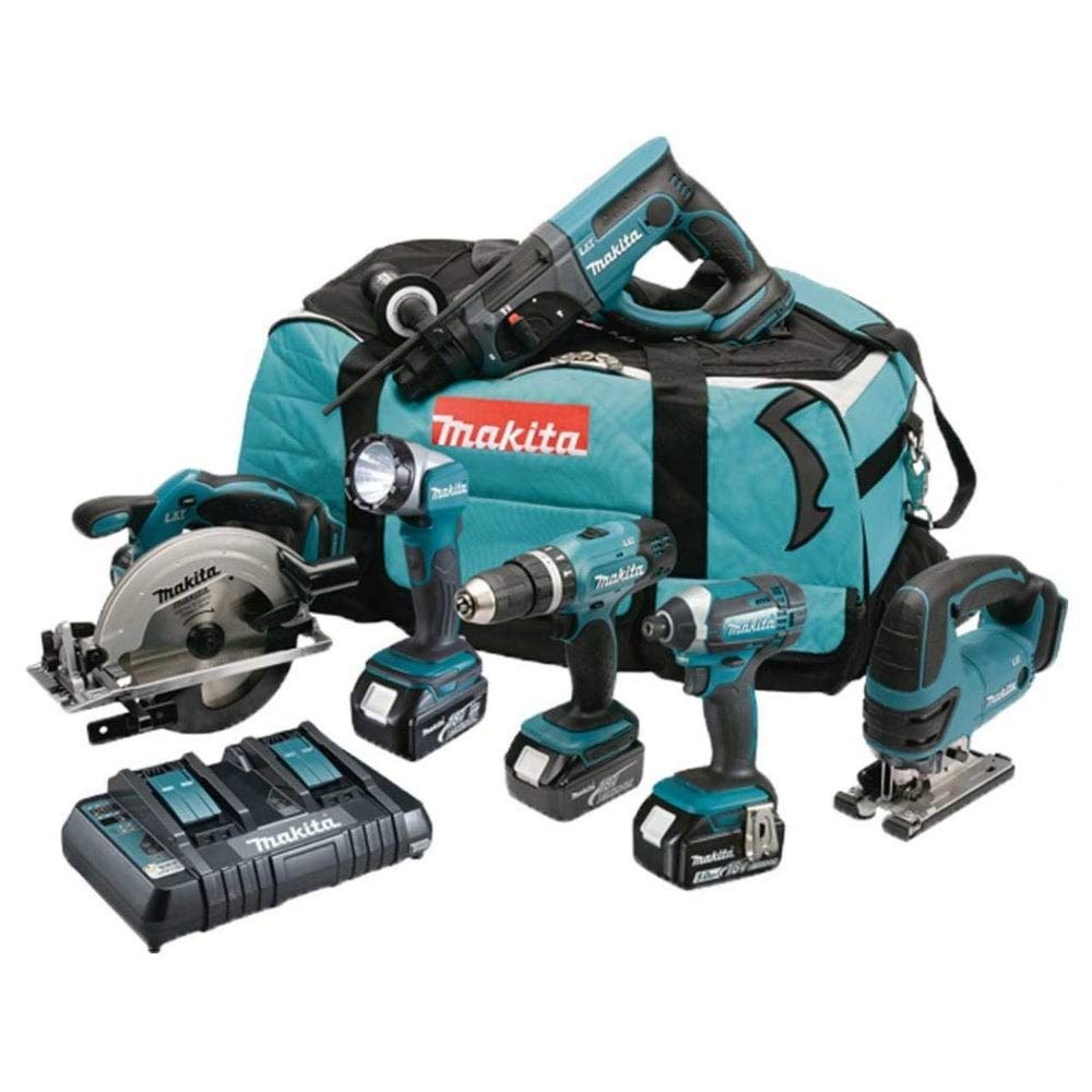 MAKITA Pack 6 machines DLX6068PT avec 3 batteries 18V 5Ah Li-ion, sac de transport et chargeur DC18R