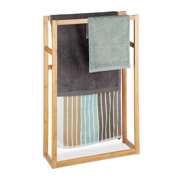 Relaxdays, H x B x T: ca. 90 x 60 x 20 cm, Natur Handtuchständer Bambus, Standhandtuchhalter, Badetu