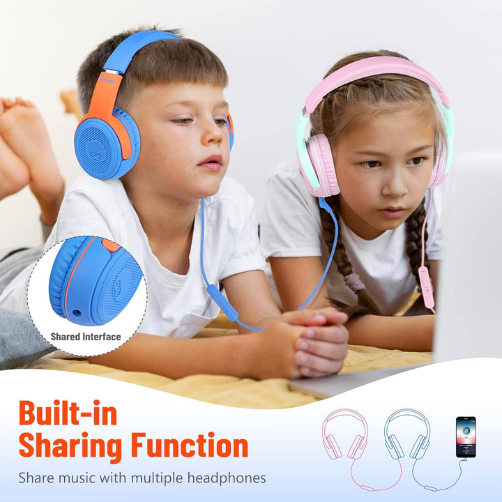 RockPapa Share 1 Kopfhörer Kinder Schule Mädchen Junge, 85dB/94dB Lautstärkebegrenzung, Sharing-Funk
