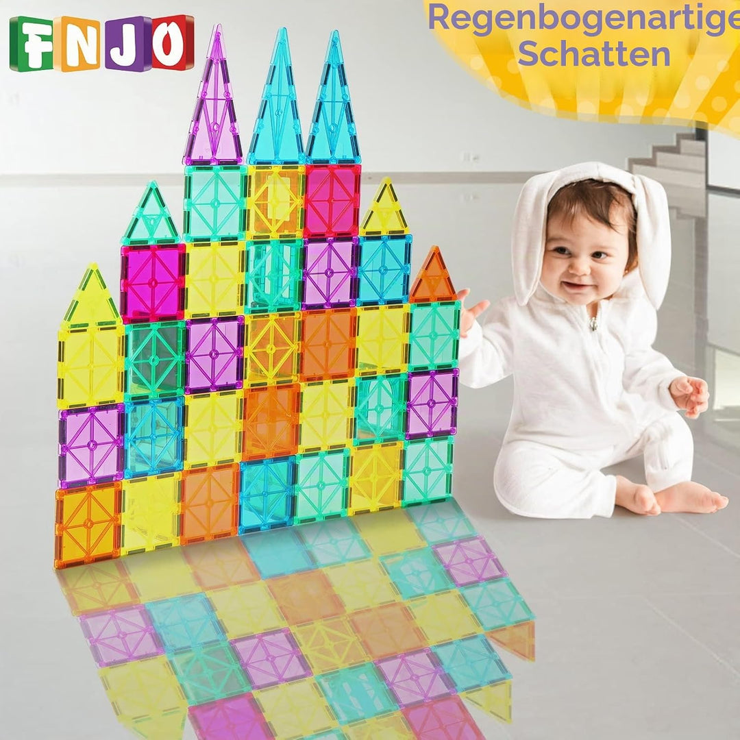 FNJO Magnetbausteine, 100-teilig - Konstruktionsspielzeug mit Magneten, STEM Lernspielzeug Geschenk