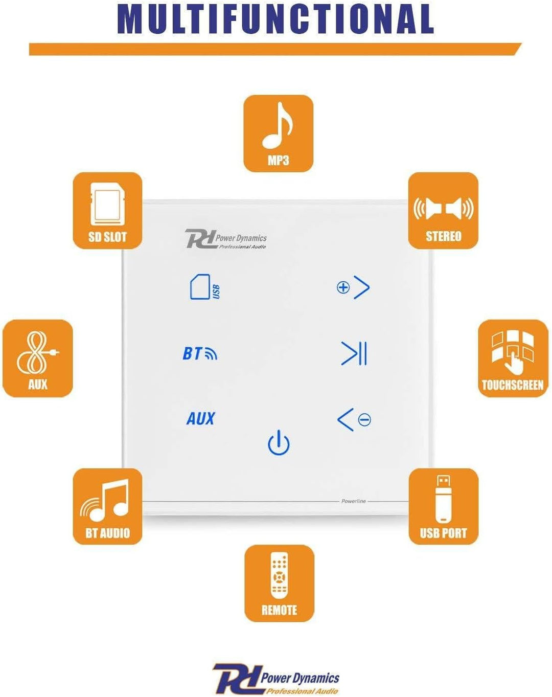 Power Dynamics Powerline A50W - Wandverstärker Bluetooth 5.0 Stereo Verstärker für Einbau, Wohnzimme