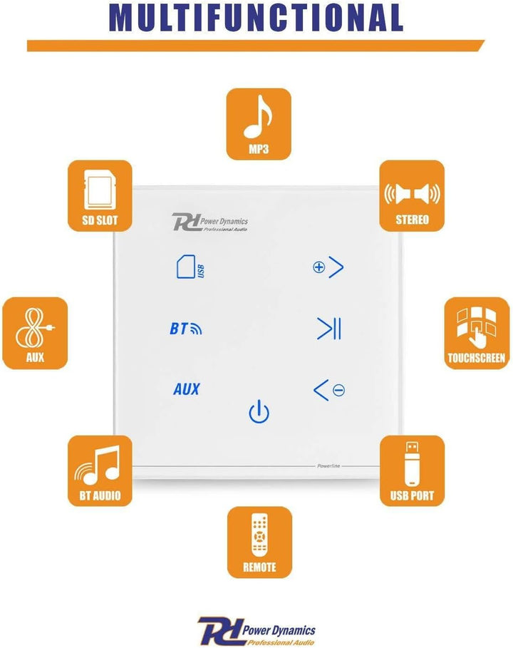 Power Dynamics Powerline A50W - Wandverstärker Bluetooth 5.0 Stereo Verstärker für Einbau, Wohnzimme