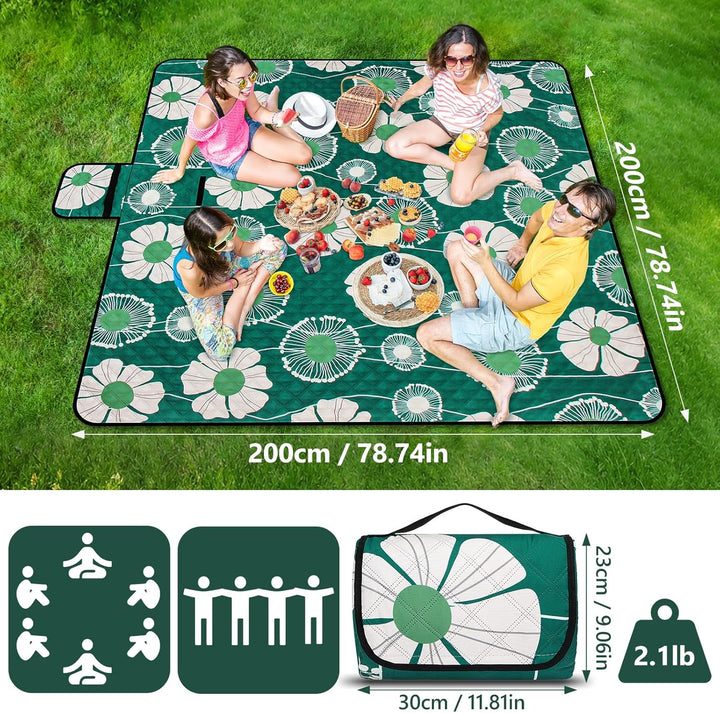 Picknickdecke Wasserdicht, 200 x 200 cm grosse Picknickmatte, maschinenwaschbar, zusammenklappbar un