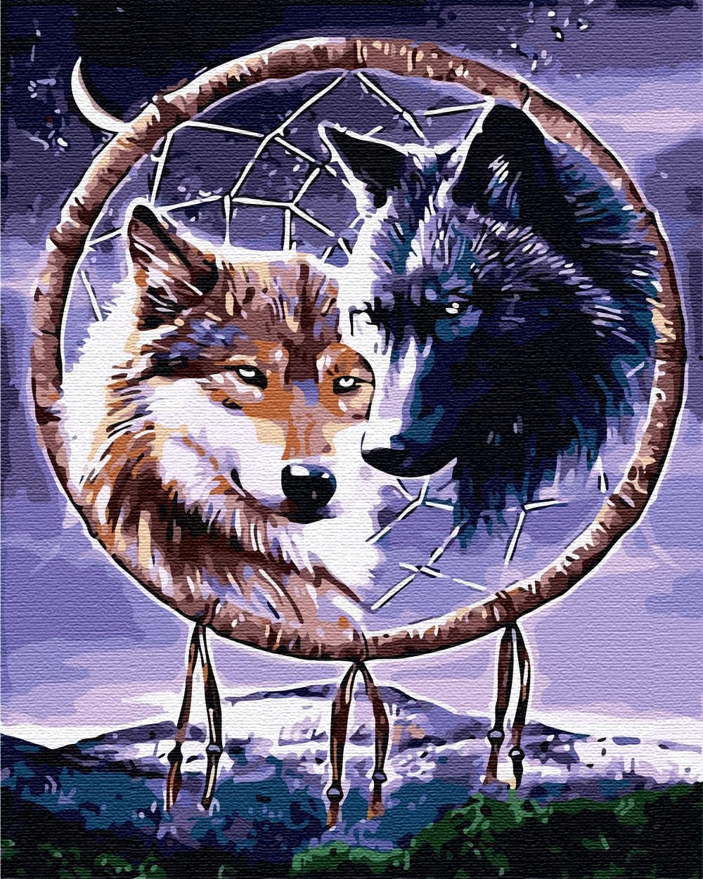 Artnapi Malen nach Zahlen Erwachsene mit Rahmen | DIY Handgemalt | Tiere - Nachtwölfe | Kit für Anfä