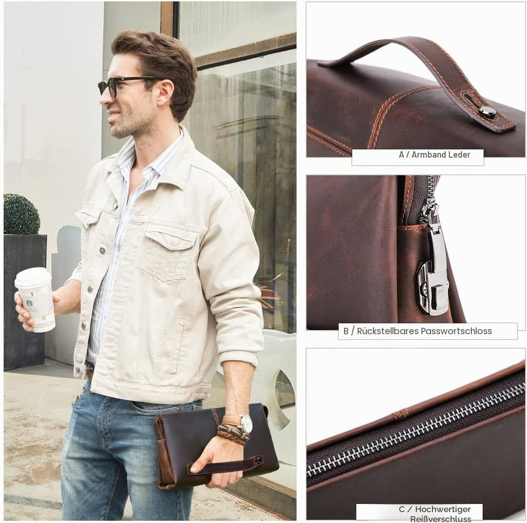 Contacts Herren Echtes Leder Ausweis Handyhalter Reissverschluss Coin Key Clutch Geldbörse Handtasch