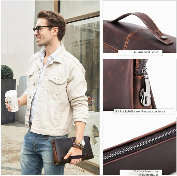 Contacts Herren Echtes Leder Ausweis Handyhalter Reissverschluss Coin Key Clutch Geldbörse Handtasch