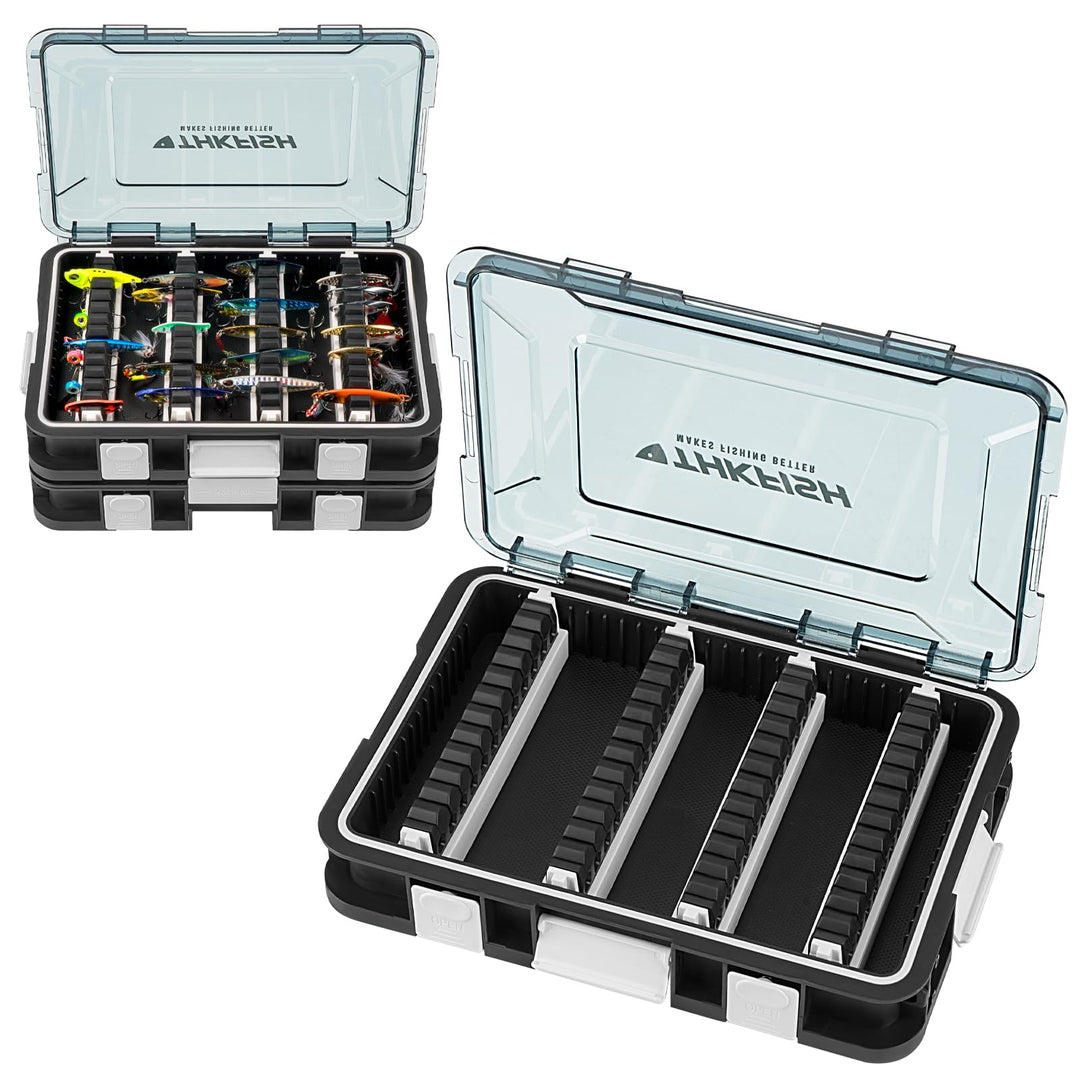 Köderbox Angeln Set, 2 Stück Angelbox 23x16x5 cm, Tackle Box Angeln mit Herausnehmbaren Trennwänden,