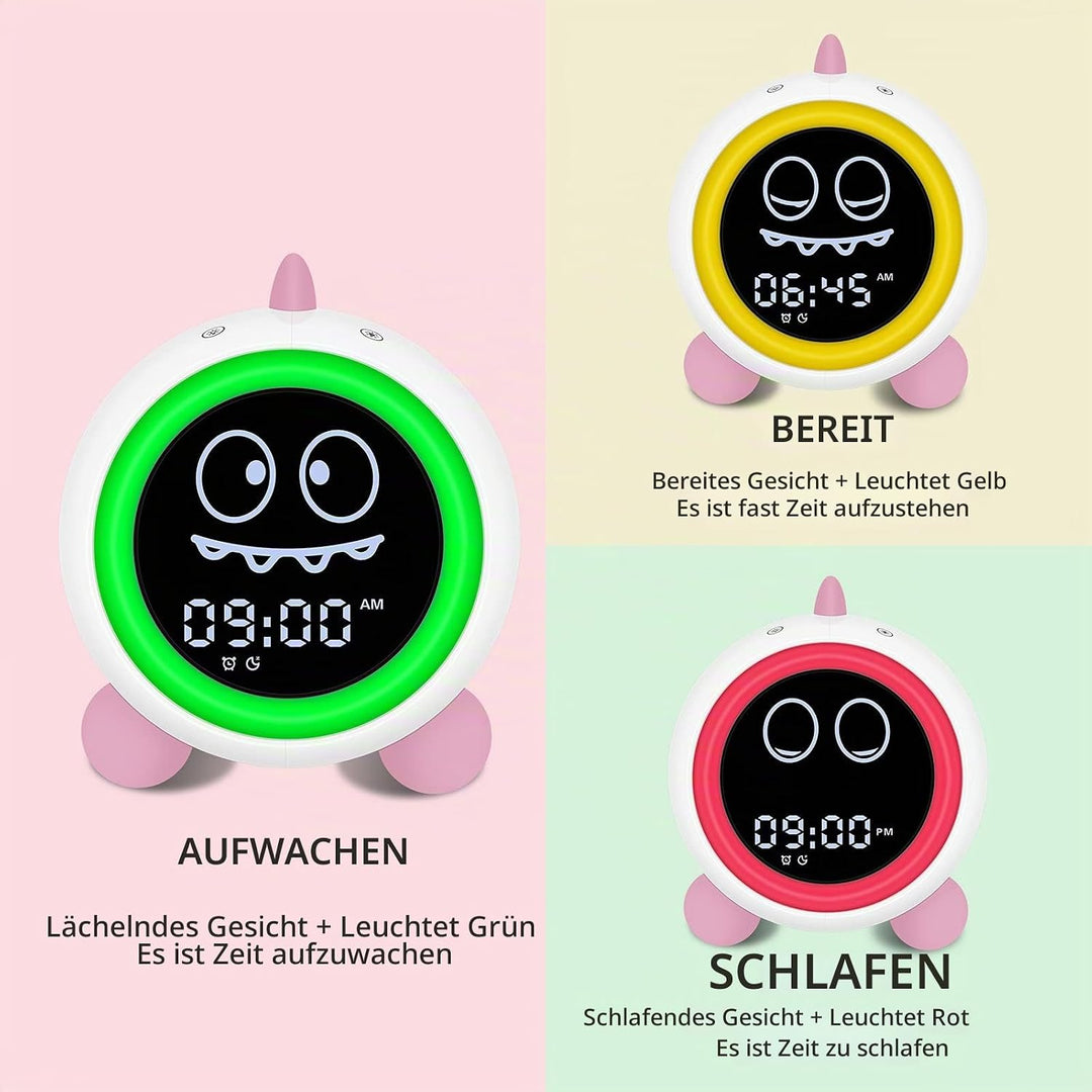 DINOTIME Schlaftrainer Kinder, Kinderwecker mit Nachtlicht Soundmaschine Timer für Schulanfänger Mäd