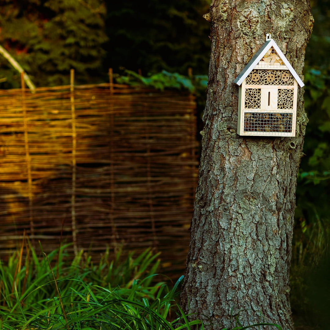 BOGATECO Gross Insektenhotel Bienenhotel aus Naturholz & Metall, zum Aufhängen für Bienen, Marienkäf