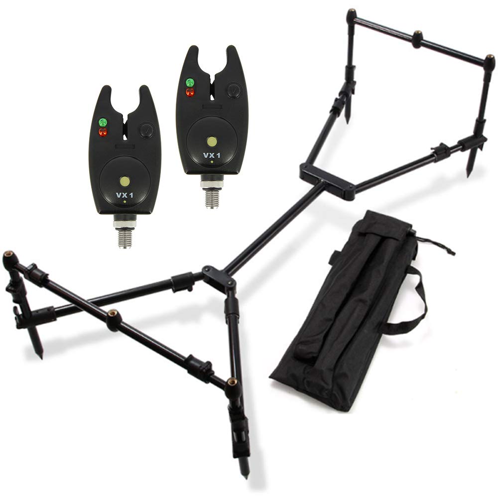 G8DS® Set Rod Pod Rutenhalter mit 3 Bank Sticks + Tragetasche inklusive 2 Bissanzeiger mit Lautstärk