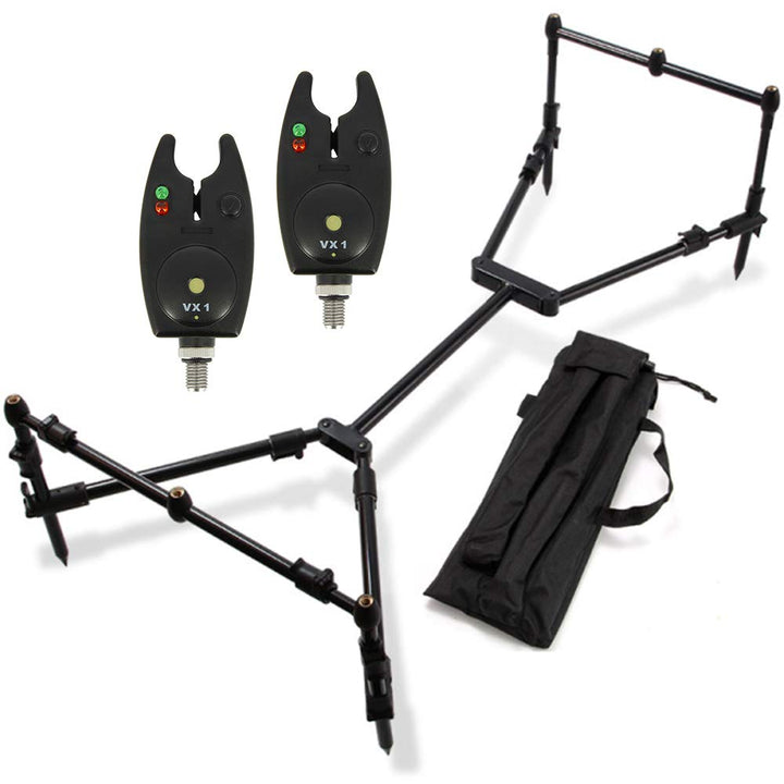 G8DS® Set Rod Pod Rutenhalter mit 3 Bank Sticks + Tragetasche inklusive 2 Bissanzeiger mit Lautstärk