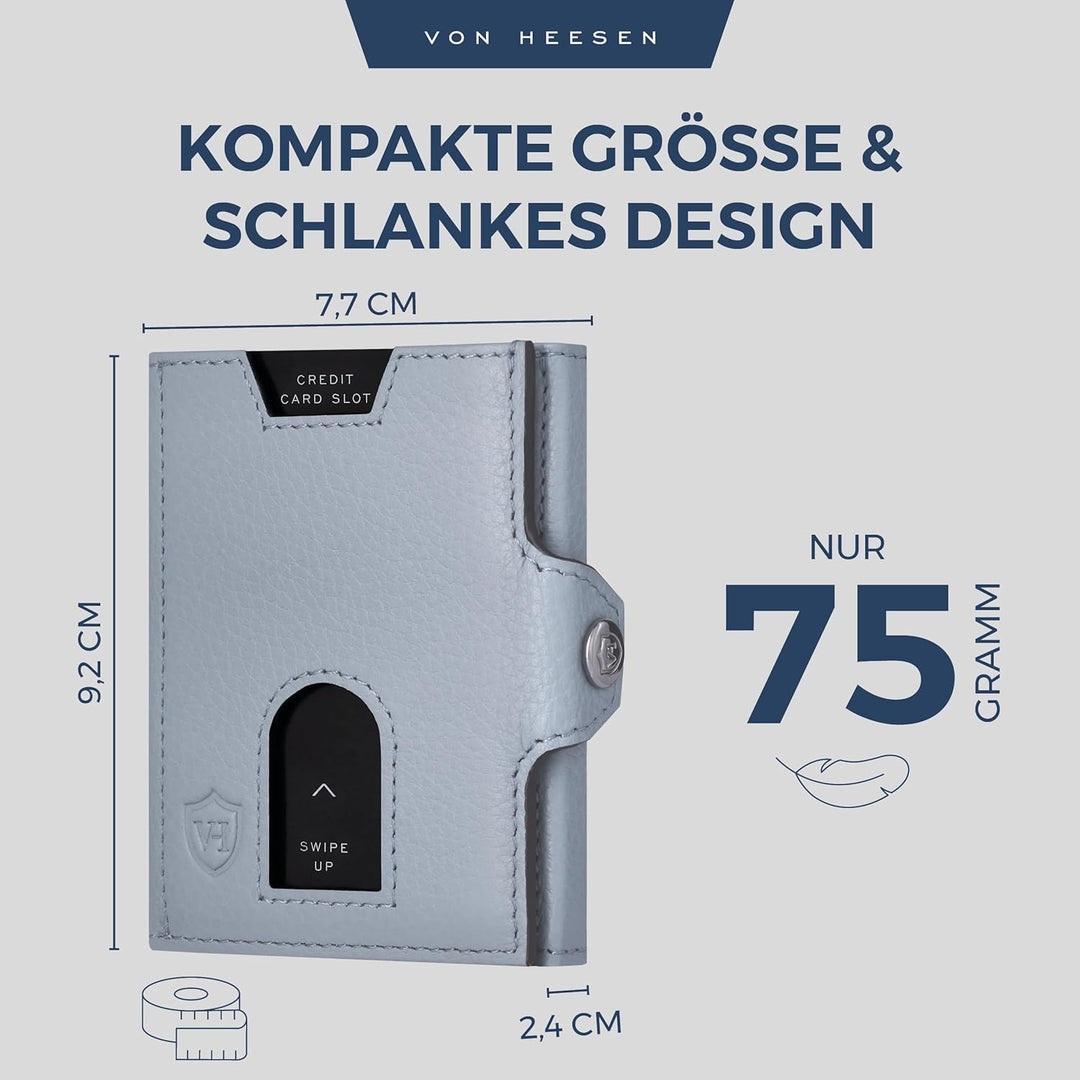 VON HEESEN Slim Wallet mit XXL Münzfach & RFID-Schutz - Leder Geldbeutel - Mini Geldbörse für Herren