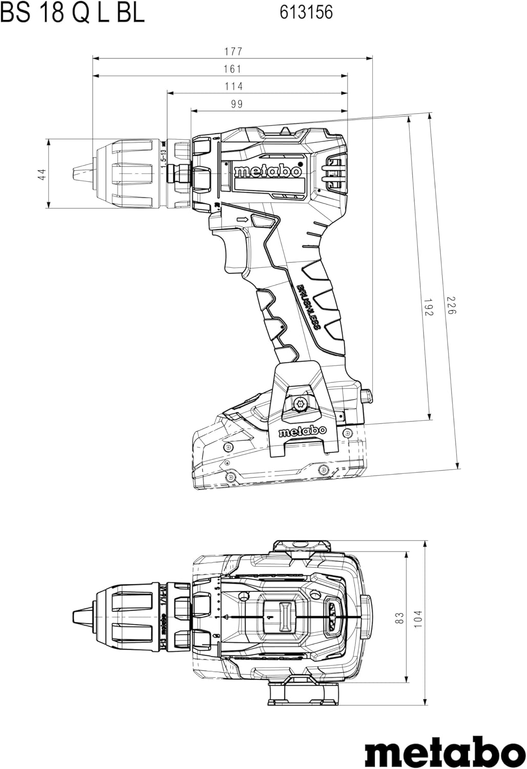metabo Akku-Bohrschrauber BS 18 L BL Q - 18 V, 65 Nm Drehmoment - Brushless Motor, LED-Licht, Schnel