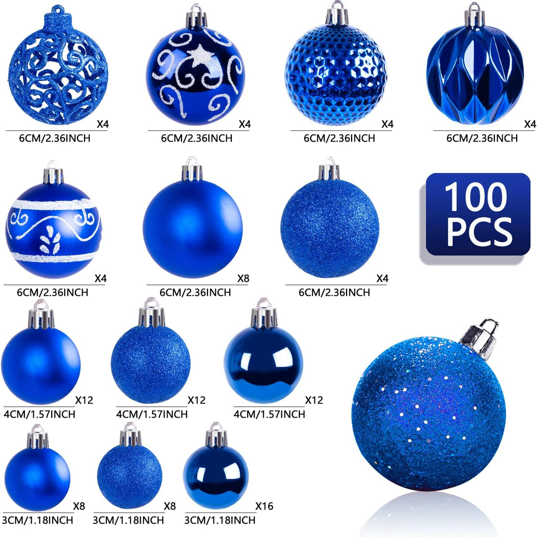 Ywlake Weihnachtskugel Ornamente Set für Weihnachtsbaum, 100-pcs Weihnachtsbaum Dekorationen Set Bru