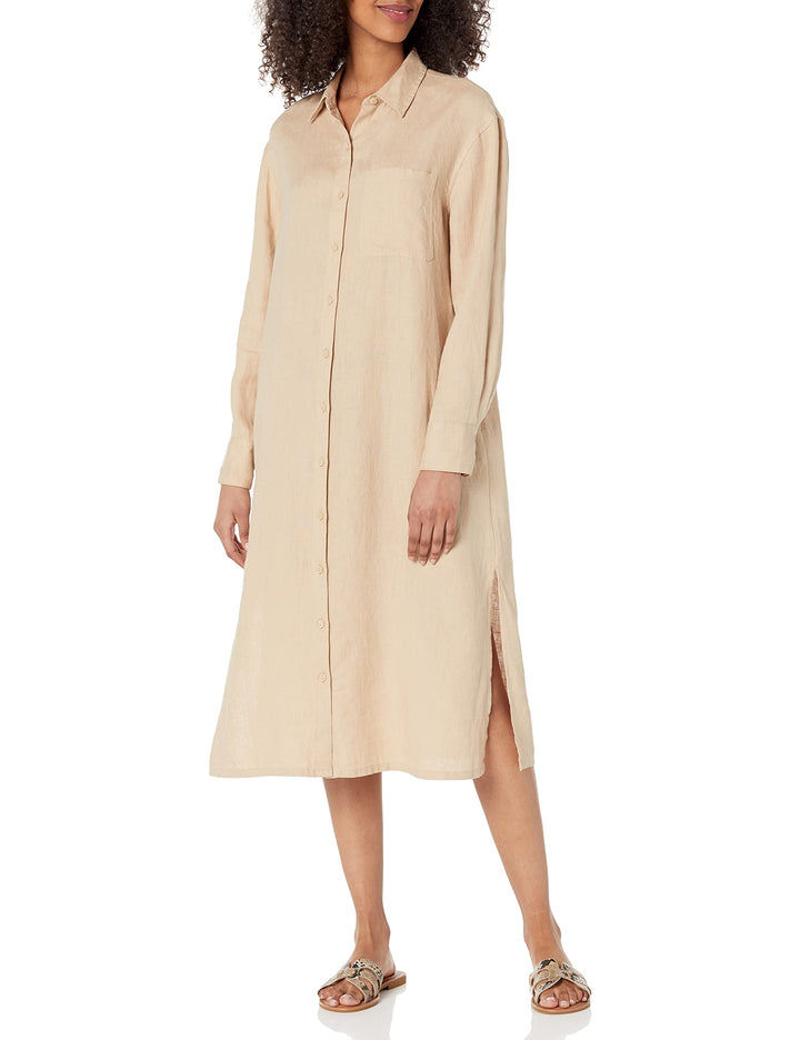 The Drop Fiona Midi-Hemdkleid für Damen, aus Leinen, Relaxed-Fit S Hummus, S Hummus