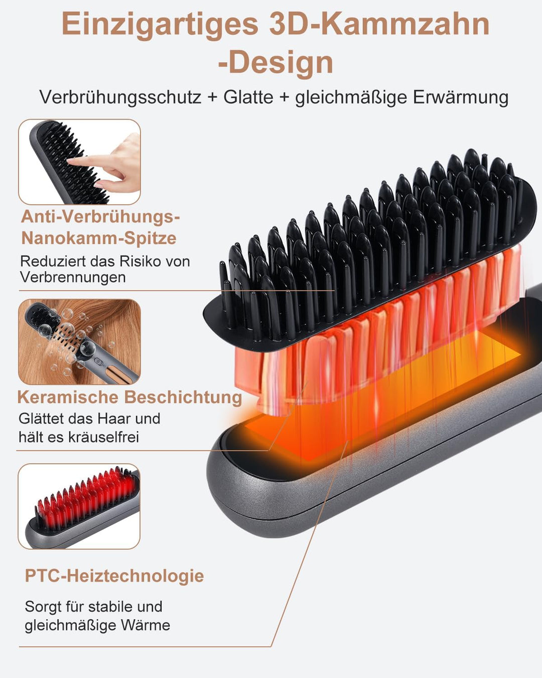 Layhou Multifunktionale Kabellose Glättungsbürste & Haarglätter Für Volumen, Geeignet Für Eine Vielz